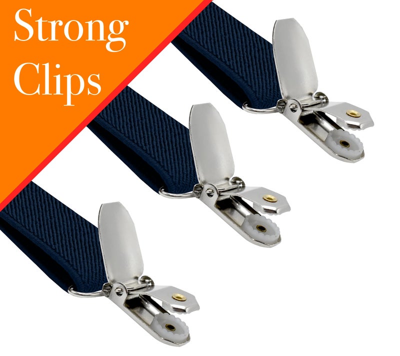 trilece Menâ€™s Suspenders and Bow Tie Set â€“ Adjustable Y-Back Suspenders with Matching Bow Tie, Strong Metal Clips, 1-Inch Wide Dress Set for Weddings, Suits & Formal Wear â€“ Navy Blue - Image 2